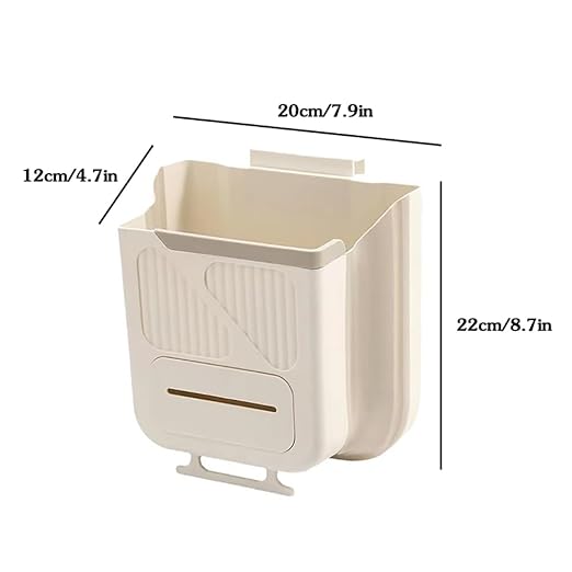 Hanging Kitchen Trash Can, Collapsible Trash Can for Kitchen, 2.1 Gallon Foldable Waste Bin for Kitchen/Bathroom/Car (White), Pe038-trashcan-White