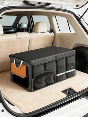 Car Trunk Organizer for SUV, Foldable Car Organizers and Storage with 4 Pocket, 72L Car Accessories with Shoes Compartments and Insulation Cooler Bag,Orange