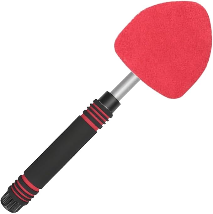 HZEL Car Windshield Cleaner Tool with Extendable Handle, Vehicle Glass Wiper Window Cleaning Tool with 2 Reusable Microfiber Pad, Auto Windscreen Detailing Cleaner Kit, Universal Fit (Triangle Red)