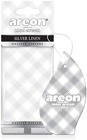 AREON MON MA39 Hanging Best Car Air Freshener Silver Linen Scent, Paper Hanging Ornaments, Long Lasting Scent for Car or Home 12 Pack