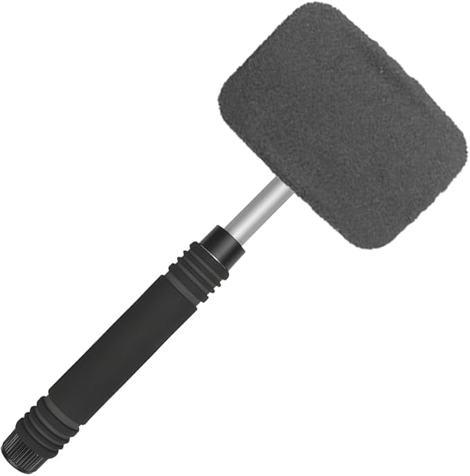 HZEL Car Windshield Cleaner Tool with Extendable Handle, Vehicle Glass Wiper Window Cleaning Tool with 2 Reusable Microfiber Pad, Auto Windscreen Detailing Cleaner Kit, Universal Fit (Square Gray)