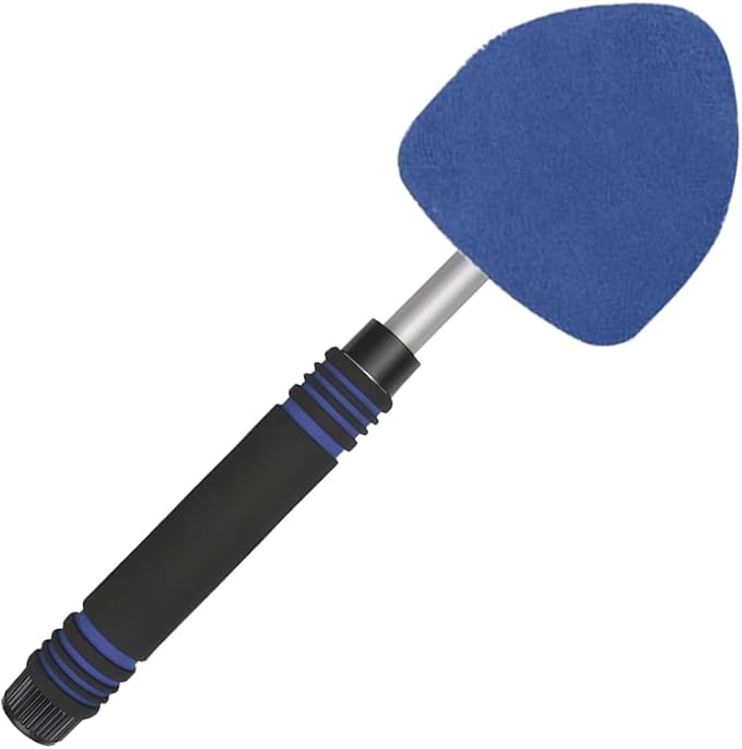 HZEL Car Windshield Cleaner Tool with Extendable Handle, Vehicle Glass Wiper Window Cleaning Tool with 2 Reusable Microfiber Pad, Auto Windscreen Detailing Cleaner Kit, Universal Fit (Triangle Blue)