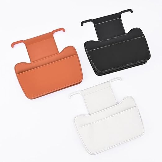 Car Leather Trash Can for Headrest, Hanging Garbage Bin, Waterproof Foldable Stroage Organizer for Car, Multipurpose Interior Accessories for SUV Truck RV Camping(Black Seat headrest)