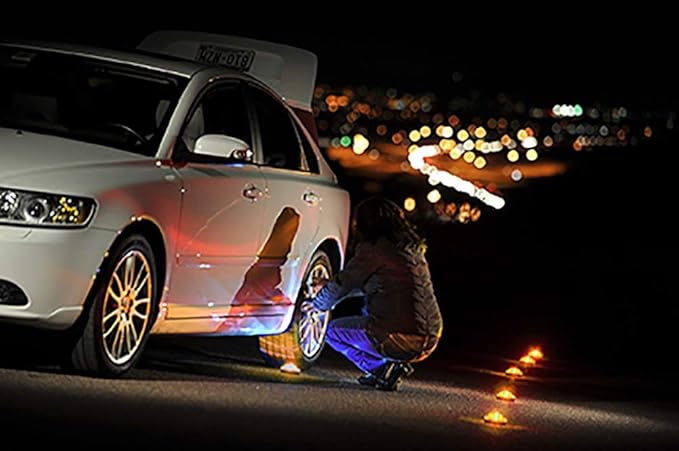 Emergency LED Road Flare Kit Set of 3 LED Bright Roadside Beacons with Magnetic Base Flashing or Steady Red Lights Includes Storage Bag