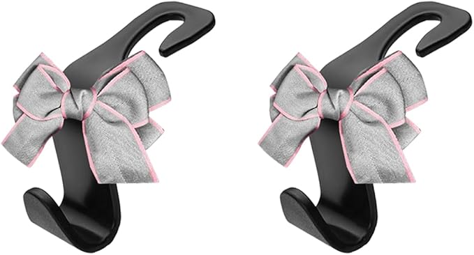 2PCS Car Seat Headrest Hooks, Cute Bow Vehicle Backseat Storage Hanger for Handbag Umbrella Coat, Automotive Seat Back Hook Holder Organizer Decor, Universal for Vehicles (Gray)
