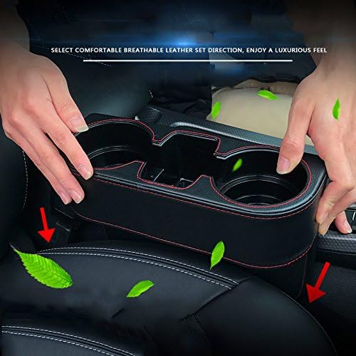 IOKONE Car Cup Holder, Auto Cup Drink Holders,Multifunctional Auto Front Seat Organizer with PU Leather Cover, Gap Filler Storage Box Coin Bucket Console Side Pocket Cell Mobile Phone Holder (Black)