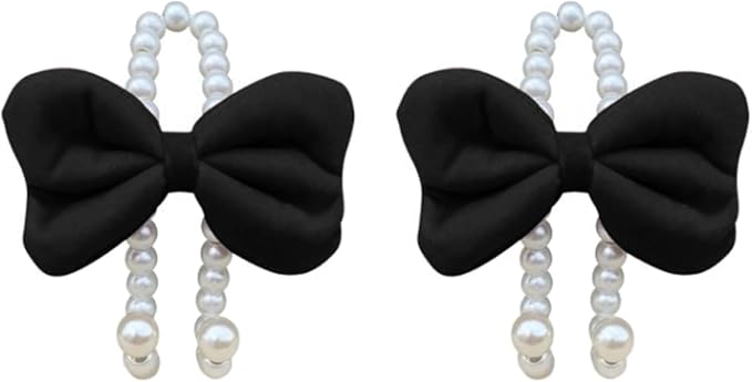 2 PCS Elegant Pearl Car Seat Headrest Hook, Cute Car Seat Hook Hanger Storage Organizer for Handbag Purse, Interior Decoration Headrest Hanger for Women (2PCS Black Bow)