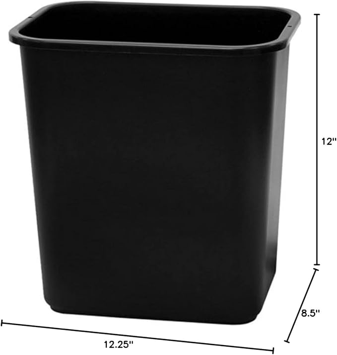 United Solutions WB0057 Black Thirteen Quart Rectangular Office/Indoor Wastebasket - 13QT 3.25 Gallon Trash/Refuse Can in Black for Home, Office or Dorm Room