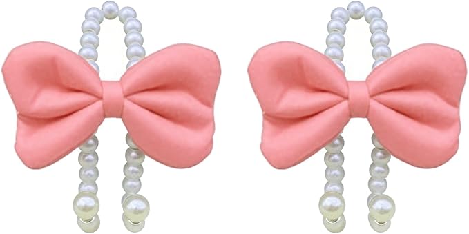 2 PCS Elegant Pearl Car Seat Headrest Hook, Cute Car Seat Hook Hanger Storage Organizer for Handbag Purse, Interior Decoration Headrest Hanger for Women (2PCS Pink Bow)