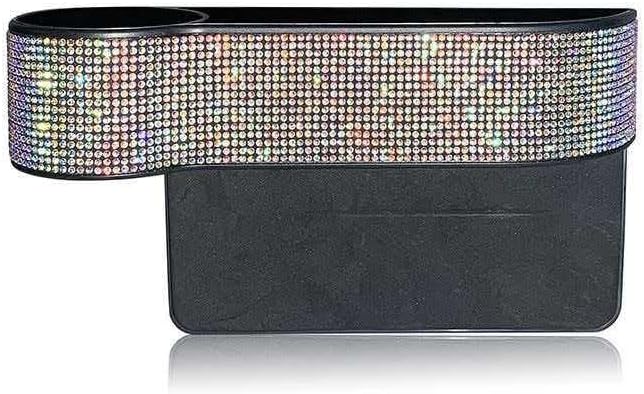 Bling Bling Car Seat Organizer Front Seat Gap Filler with Crystal Rhinestones Diamond, PU Leather Car Seat Console Storage Organizer for Car Accessories (Colorful)