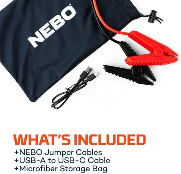 NEBO Assist 1000XP Portable Car Battery Jump Starter | 24.4Wh Power Supply Jump Box Restarts 12V Cars & ATVs, 25 Battery Boosts from 1 Charge, Integrated Emergency Floodlight, USB Ports, TSA Approved