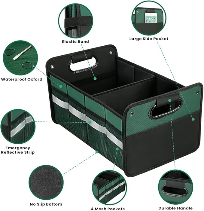 Car Trunk Organizer, Car Storage Organizer, Collapsible Multi Compartment for Car, Suv, Sedan, Truck, 100L, Extra Larger (Green, 50L)
