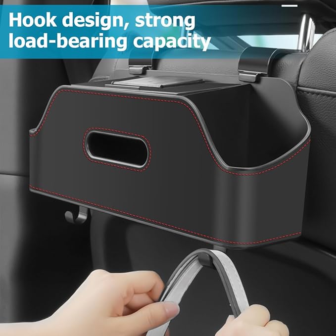 Zipelo Car Headrest Backseat Organizer with Cup Holder, Multi-Functional Vehicle Seat Back Hanging Storage Box with Hooks, Auto Drink Snack Phone Tray Travel Accessories for Kids Adults (Wine Red)