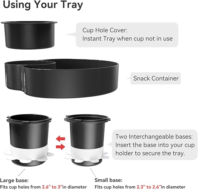 Car Seat Cup Holder Snack Tray Black, Toddler Travel & Road Trip Essentials Accessory for Mess-Free Snacking in the Car,Travel Tray for Kids Car Seat