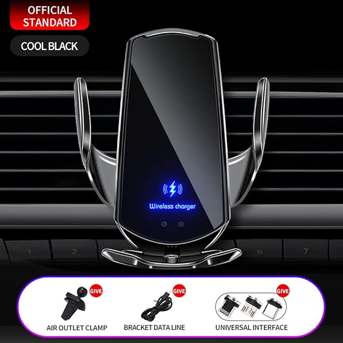 Q3 Smart Sensor Car Phone Wireless Charger,15W Qi Fast Charging Auto-Clamping Car Holder, Air Vent Phone Holder,for iPhone17/16/15/14/13/12series,and All Qi Enable Android Cellphone (Q3-Black)
