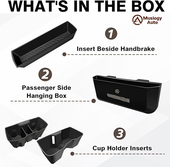Muslogy Center Console Organizer for 2024 2025 2026 Toyota Tacoma Accessories Middle Console Silicone Insert Beside Handbrake & Cup Holder Inserts 2PCS & Passenger Side Hanging Box (B Style)