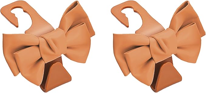 2 PCS Car Seat Headrest Hooks, Cute Bow Shaped Vehicle Backseat Storage Hooks, Leather Bow Shaped Sturdy Car Seat Back Hook for Purses/Coats (Brown)
