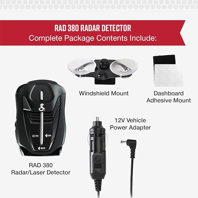 Cobra RAD 380 Laser Radar Detector – Long Range Detection, LaserEye Front and Rear Detection, IVT Filtering, Adjustable Sensitivity, Digital Signal Processing, Black