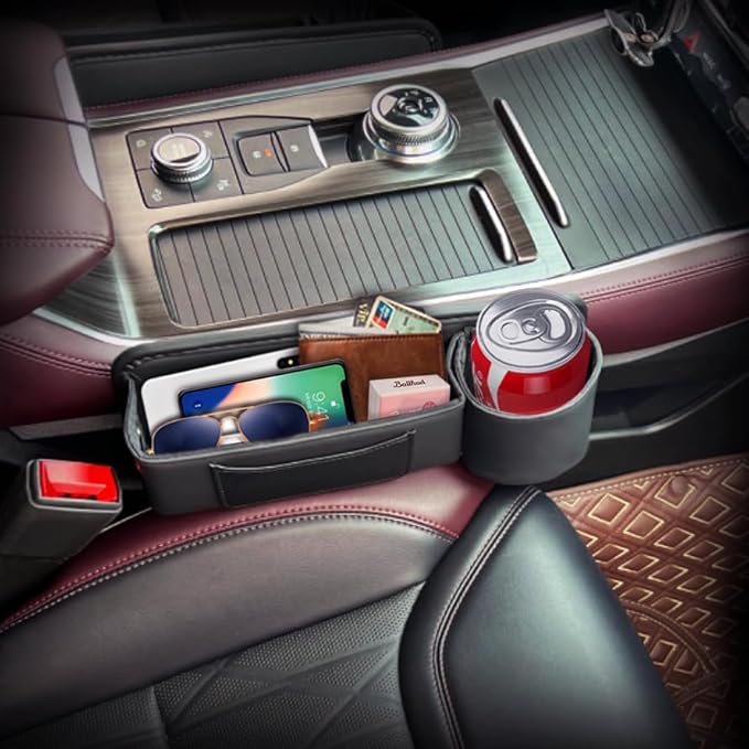Car Seat Gap Filler & Organizer,2 Pack Black Car Leather Cup Holder Gap Bag,Men Car Interior Accessories,Seat Gap Storage Box for Storage Sunglasses、Phone、Key