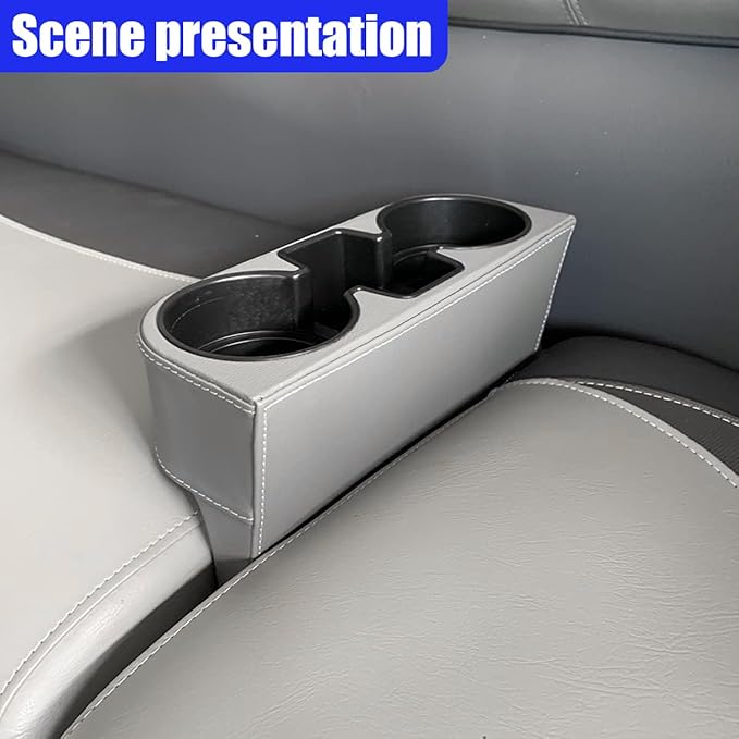 YoRise Car Cup Holder, PU Leather Automotive Cup Drink Holder, Car Seat Gap Filler Storage Box, Multifunctional Front Seat Organizer, Cell Mobile Phone Holder, Coin Bucket (Gray)