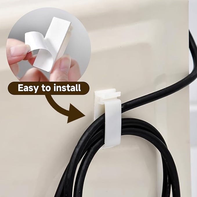 40 pcs Cable Clips with Strong Self-Adhesive, Outdoor Light Clips, White Cord Wire Clips, Nylon Cord Wall Finisher Wire Clamp for Home, Car, Office Desk Wire Management (White, XL-40 PCS)