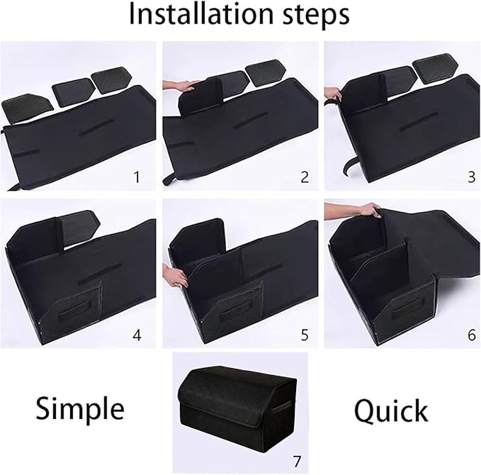 2Pack Leather Trunk Organizer for SUV & Sedans - Extra Large Foldable Car Storage Box with Lid, Adjustable Removable Dividers and Carry Handle, Collapsible Auto Cargo Organizer Black