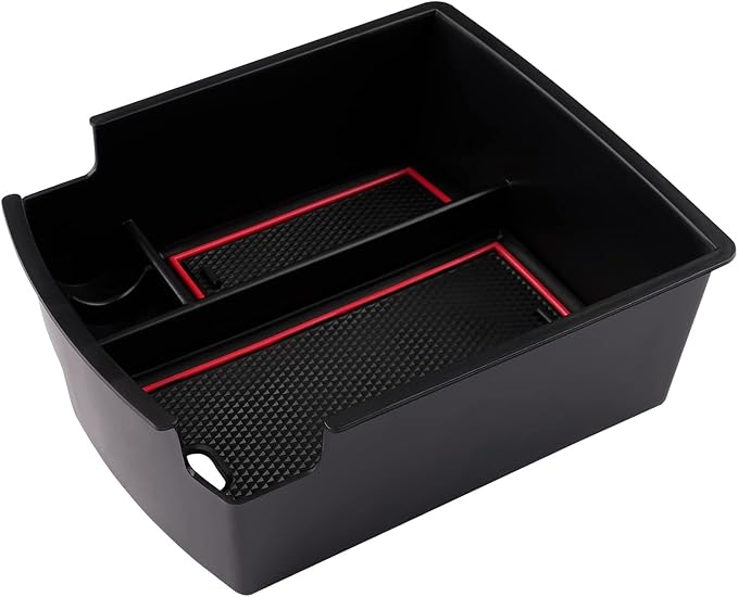 SKTU for 2018 2019 2020 2021 2022 2023 Hyundai Kona Center Console Organizer Insert ABS Black Materials Tray 2023 Kona OS Armrest Box Glove Secondary Storage Box with Coin and Glass Holder (Red)