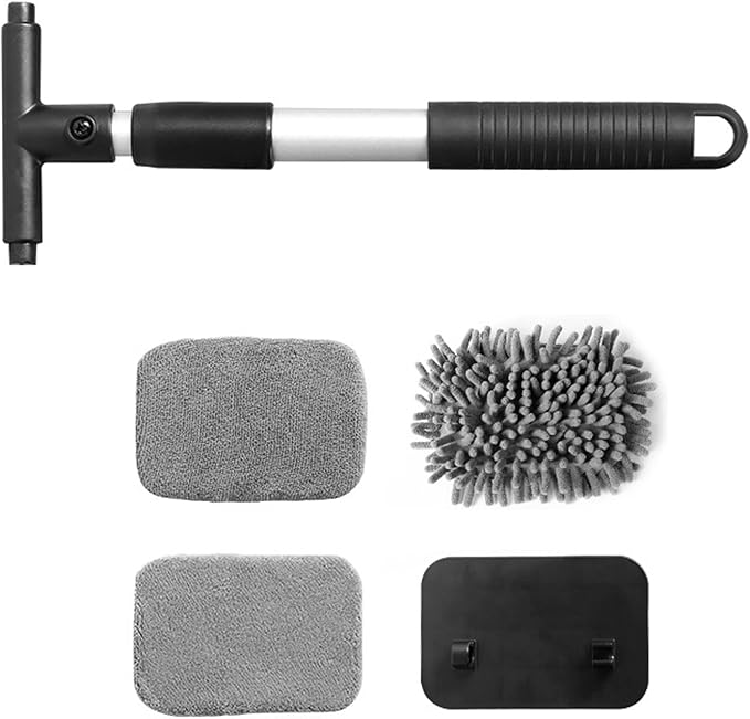 Car Windshield Cleaner, Microfiber Vehicles Window Cleaning Tool with 3PCS Reusable Cloth Pads, Automotive Washing Interior & Exterior Glass Supplies Accessories, Universal Fit (Rectangle)