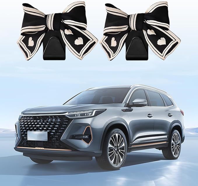 Cute Bow Car Seat Headrest Hooks, 2PCS Multifunctional Vehicle Rear Seat Hanging Hook, Automotive Interior Seatback Storage Organizer for Purses Ba, Universal for SUV Sedan Truck (Black/White)