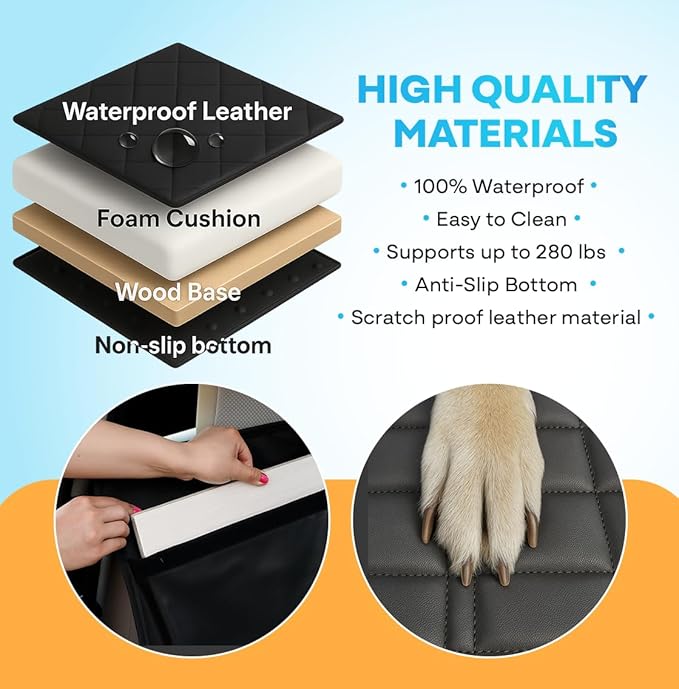 APetsPlanet Backseat Extender for Dogs, Dog Seat Cover Hard Bottom for Car Backseat & Truck Travel Bed, Platform Hammock Mat Converts Rear Seat Into Backseat Bed, Black Leather with Door Covers