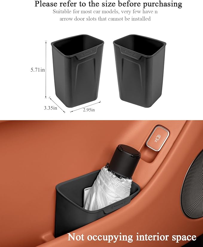 XmuxHai Car Interior Storage Box, Black Silicone Door Side Organizer with Umbrella Holder and Trash Can, Vehicle Accessory (Black)