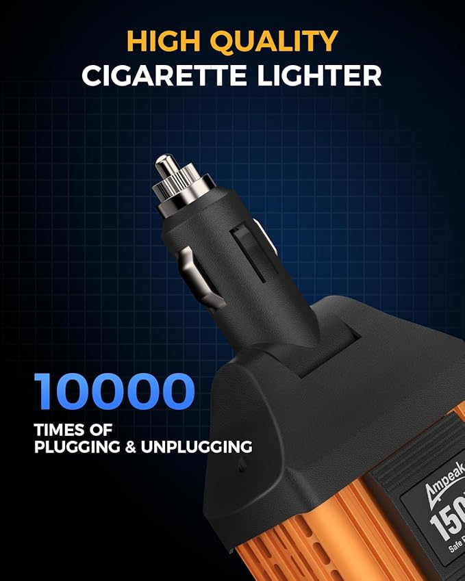 Ampeak 150W Car Power Inverter 12V DC to 120V AC Converter Plug in Adapter with 4.8A Dual USB Ports AC Outlet 11 Safe Protections Cigarette Lighter Adapter Car Laptop Phone Charger for Vehicles