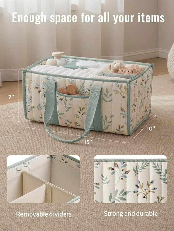 Diaper Caddy Organizer,Cute Floral Nursery Storage Basket,Soft Portable Changing Table Car Caddy Organizer Gift (Floral H)