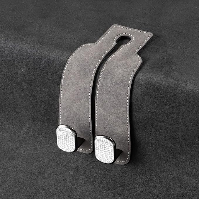 Car Seat Hooks for Headrest, Car Purse Hook & Back Storage Hook, Zinc Alloy & Suede Material Heavy Duty Car Hooks for Purses and Bags,Universal Fit for Most Vehicles (Grey Diamond-2 Pack)