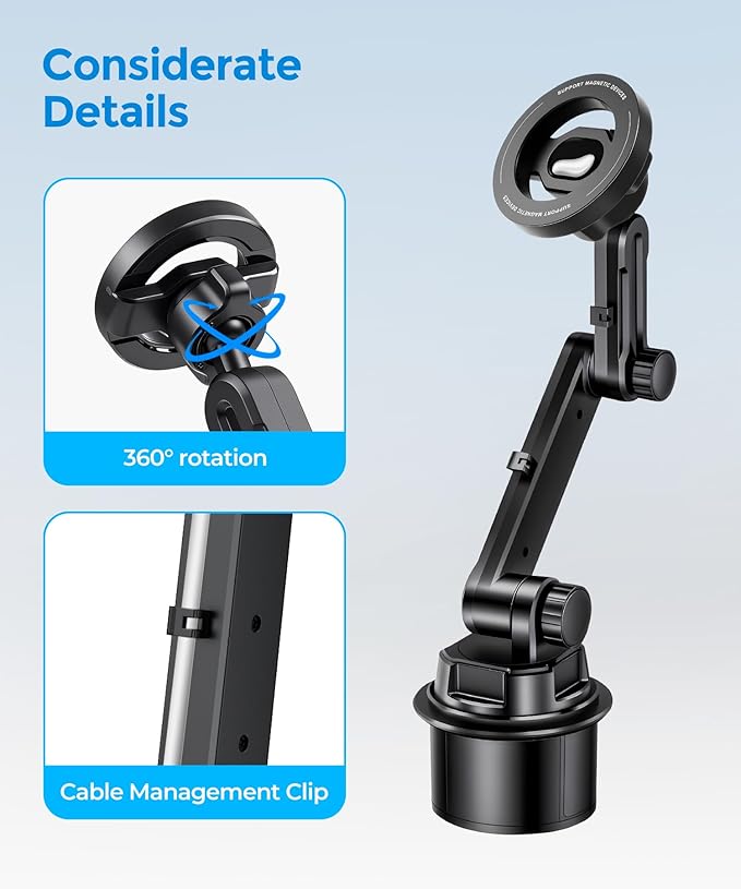 Upgraded Car Cup Phone Holder - Powerful Magnet for Cars/Trucks, 1s Grab Release, car Phone Mount Compatible with MagSafe,Fits iPhone/Samsung & All 4.0-7.0 Inch Smartphones