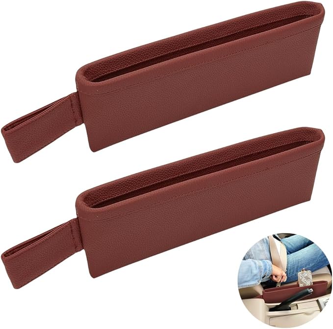 PH PandaHall 2pcs Car Seat Pockets Car Gap Filler Organizer Leather Seat Gap Storage Box Brown Cars Interior Accessories Between Cars Seats Catcher for Phone Key Sunglasses Wallet Cards Coins