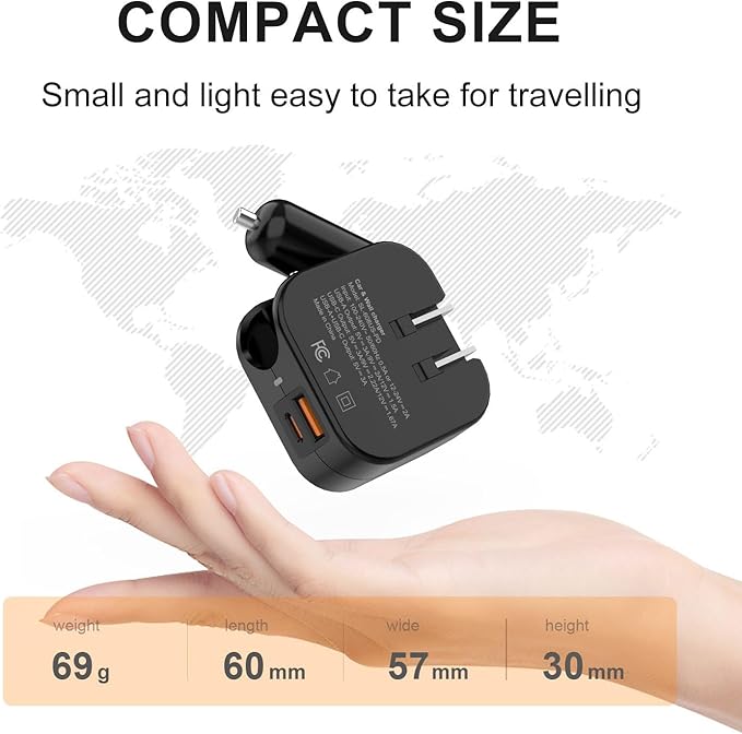 TRON Wall & Car Charger Travel Charging Station, 36W Dual USB-C & USB-A Fast Charger, Foldable for iPhone, iPad, Samsung Galaxy S22/S21, AirPods – TR17
