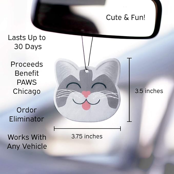 Cute CAT CAR AIR FRESHENER - Cute Cat Design, Long-Lasting Scent, Portion of Proceeds Benefit Paws Chicago (Rose - Pack of 3)