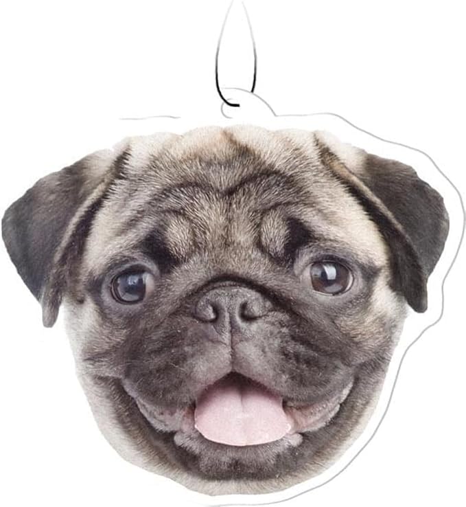 Spoontiques Pug Air Freshener (3pk) - Dog Themed Car Interior Accessories & Essentials - Hanging Deodorizer, Long-Lasting Fragrance (New Car Scent)
