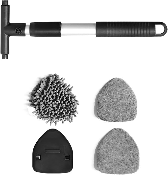 Car Windshield Cleaner, Microfiber Vehicles Window Cleaning Tool with 3PCS Reusable Cloth Pads, Automotive Washing Interior & Exterior Glass Supplies Accessories, Universal Fit (Triangle)