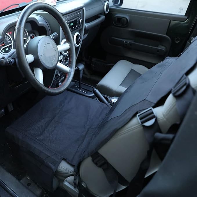 SUNPIE Black Upgrade Larger Seat Protector Tactical Seat Cover Universal Fit for Trucks Pickup SUV, Compatible with JL/JT, JK, TJ, Compatible with F150 Multi Pockets Molle Seat Back Organizer