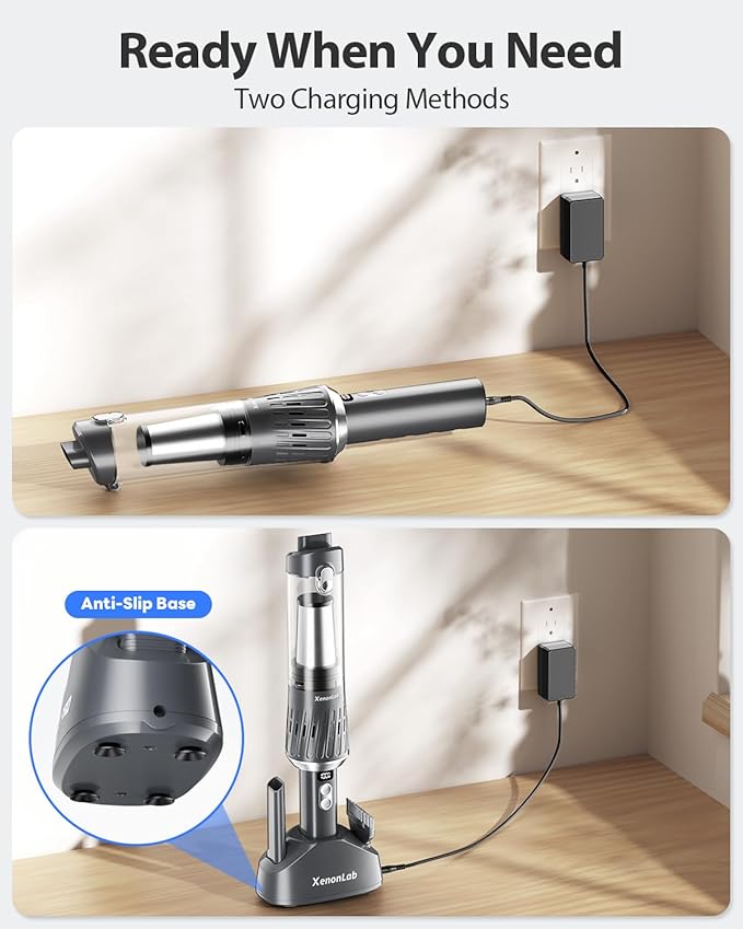 Handheld Vacuum Cordless 25000Pa Car Vacuum 3-in-1 Handheld Vacuum, Includes Smart Display and Charging Base Hand Vac Cordless Rechargeable One-Touch Empty for Home/Pet/Car(Silver)