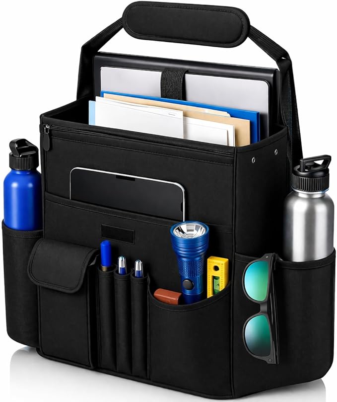 Car Front Seat Organizer with 11 Pockets (20"X16") - Passenger Seat Organizer - Vehicle Storage Caddy with Dedicated Tablet/Laptop Storage