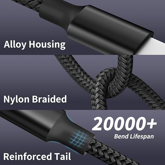 USB C to 4 in 1 Charging Cable with Dual Type-C Port 5FT, Multi Charging Cable for Multiple Devices, USB Cords with IP/Micro/2 USB-C Port for iPhone16/15/14, Androids Tablet Pad Mini Fan (2Pack)