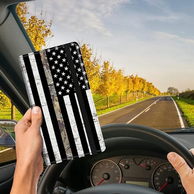 Car Registration and Insurance Card Holder, Vehicle License Documents Glove Box Compartment Organizer Wallet, ID Card Holder for Car Essentials Automobile, Camo American Flag