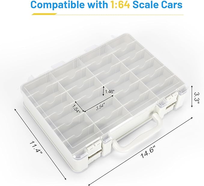Storage Case for Hot Wheels - Carrying Display Case for 1/64 Scale Toy Cars, 48-Slot Double-Sided Transparent Organizer with Built-in Steps Prevent Sliding & Adjustable Dividers