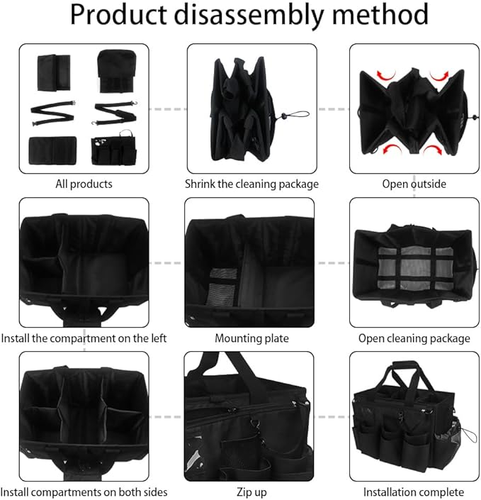 Large Cleaning Caddy Tote with Removable Divider, Heavy-Duty Wearable Apron Organizer with Pockets for Housekeeping, Cleaning Supplies, Tools (Black)