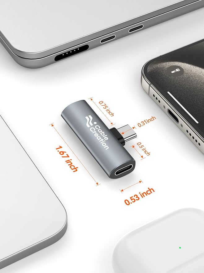 CableCreation USB C Splitter Adapter, Type C Aux Cord Adapter with PD 60W Fast Charging Compatible with New iPad Pro, MacBook, iPhone 16 15, Galaxy S9/S10/S20/S21 Ultra/S22/S23/S24, Pixel 9/8/7/6+