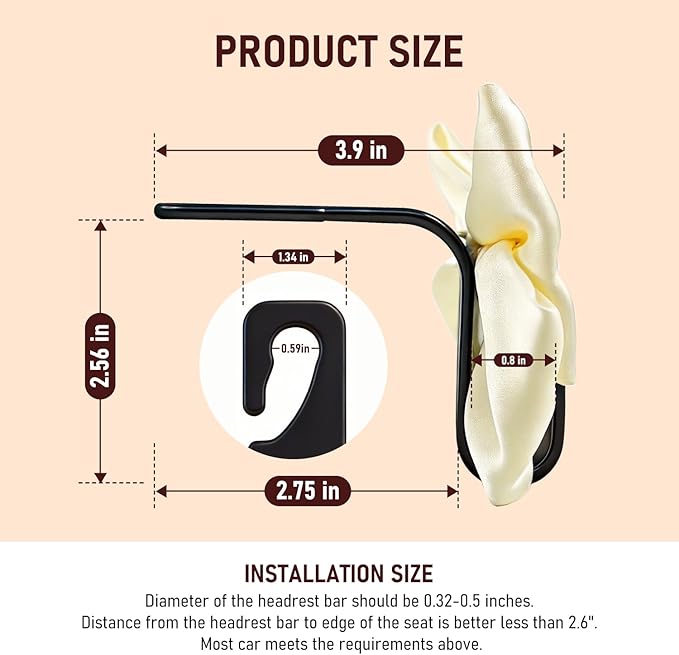 Car Seat Headrest Hook, Bow Car Purse Hooks, Auto Seat Hook Hangers Storage Organizer Interior Accessories for Purse Coats Umbrellas Grocery Bags Handbag, 2-Pack (White)