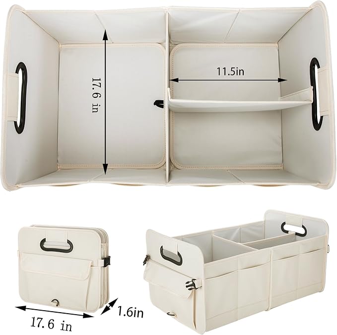 Trunk Organizer For Suv & Sedan,Car Organizers and Storage, Waterproof Collapsible & Adjustable Straps,Sturdy Car Organization for Car Accessories, Tools,Food,Sundries,2-3 Compartment(Beige)